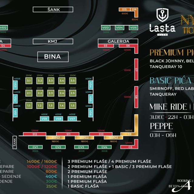 Klub Lasta - mapa sedenja i šanka