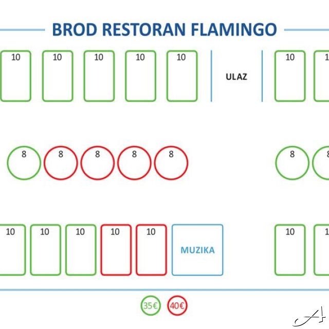 Brod restoran Flamingo - raspored stolova