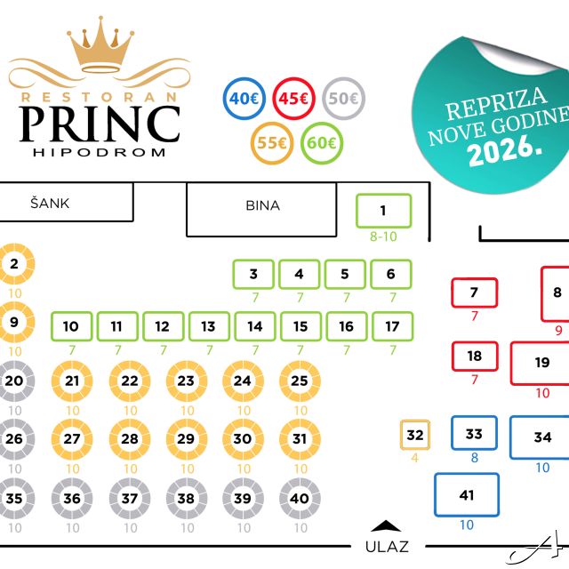 Restoran Princ - mapa sedenja i cena