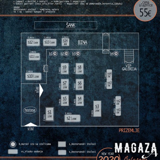 Nova godina u restoranu Magaza - raspored stolova