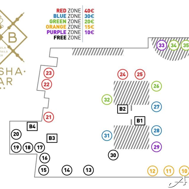 Shisha bar - mapa zona i stolova