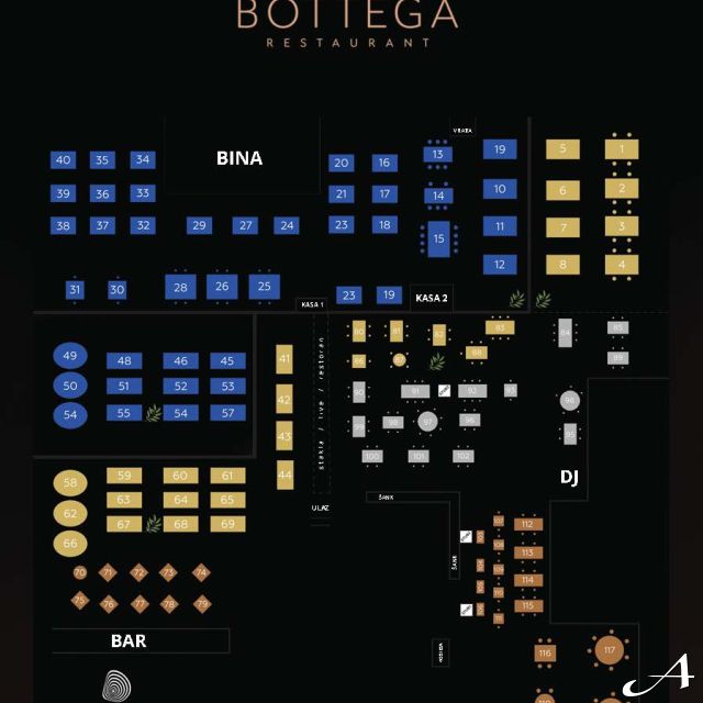 Restoran Bottega - mapa sedenja i zone