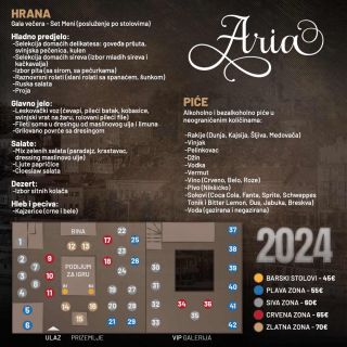 Aria Event Centar - jelovnik i raspored mesta