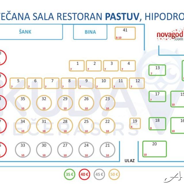 Doček Nove godine - raspored stolova
