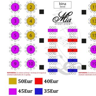 Event Club Mia - raspored stolova i cena