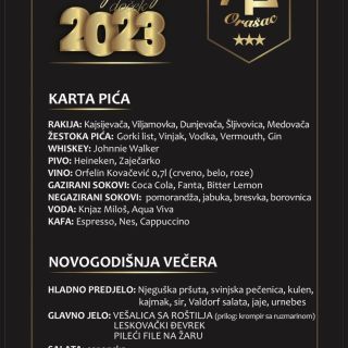 Nova godina u hotelu Orašac - jelovnik i piće