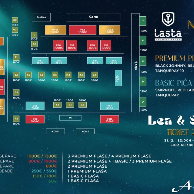 Splav Lasta - mapa sedišta i cena