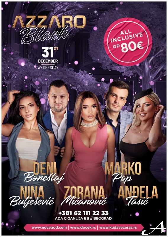 Doček Nove godine 2026 uz Zoranu Mićanović u Azzaro kompleksu na Adi Ciganliji